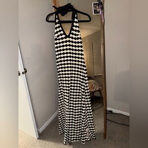 ASOS Design halter neck crotchet maxi dress in mono print